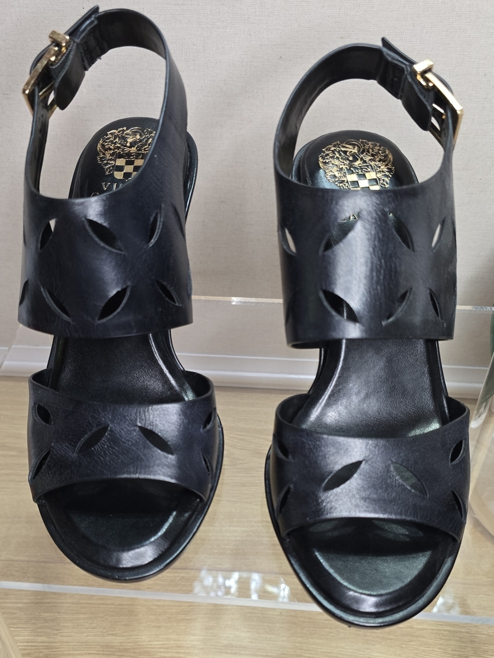 Vince Camuto Black Leather Cutout Slingback Heels